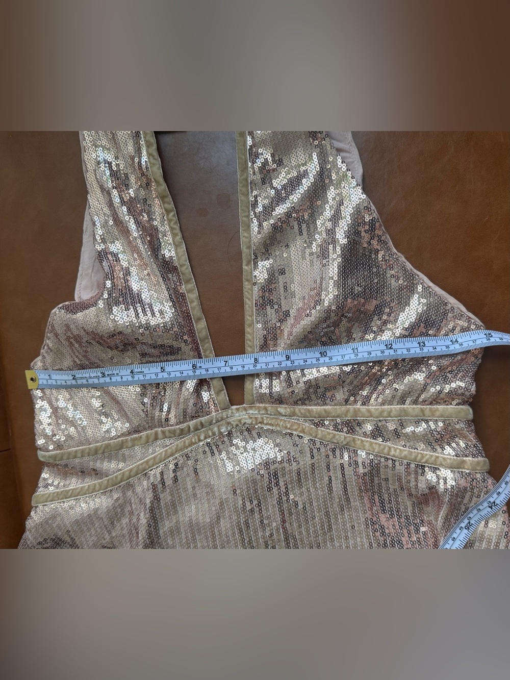 Free People Rose Gold Sequin Halter Mini Size 6 Open Back Party Cocktail Dress - Picture 6 of 10